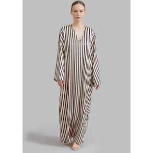 Frankie Shop Solaqua Resort Dress 100% Silk Satin Caftan Ecru Black 10 M